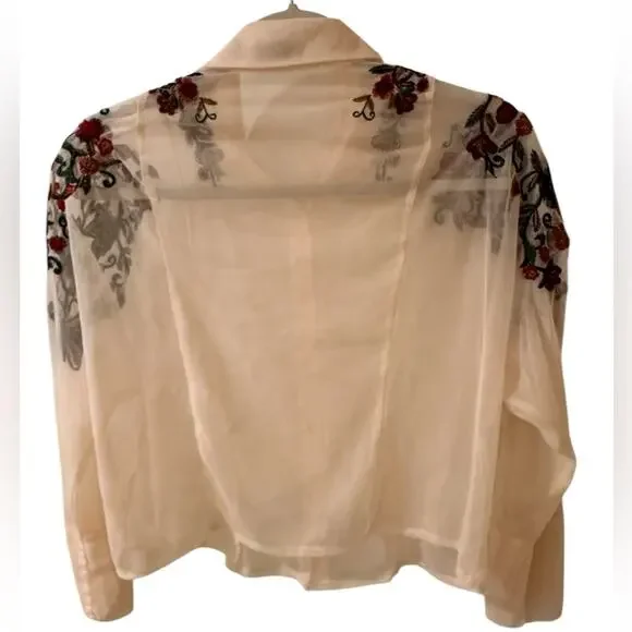 Danity Paris Sheer Mesh Floral Embroidered Crop Top, Cream, size S - Picture 7 of 7